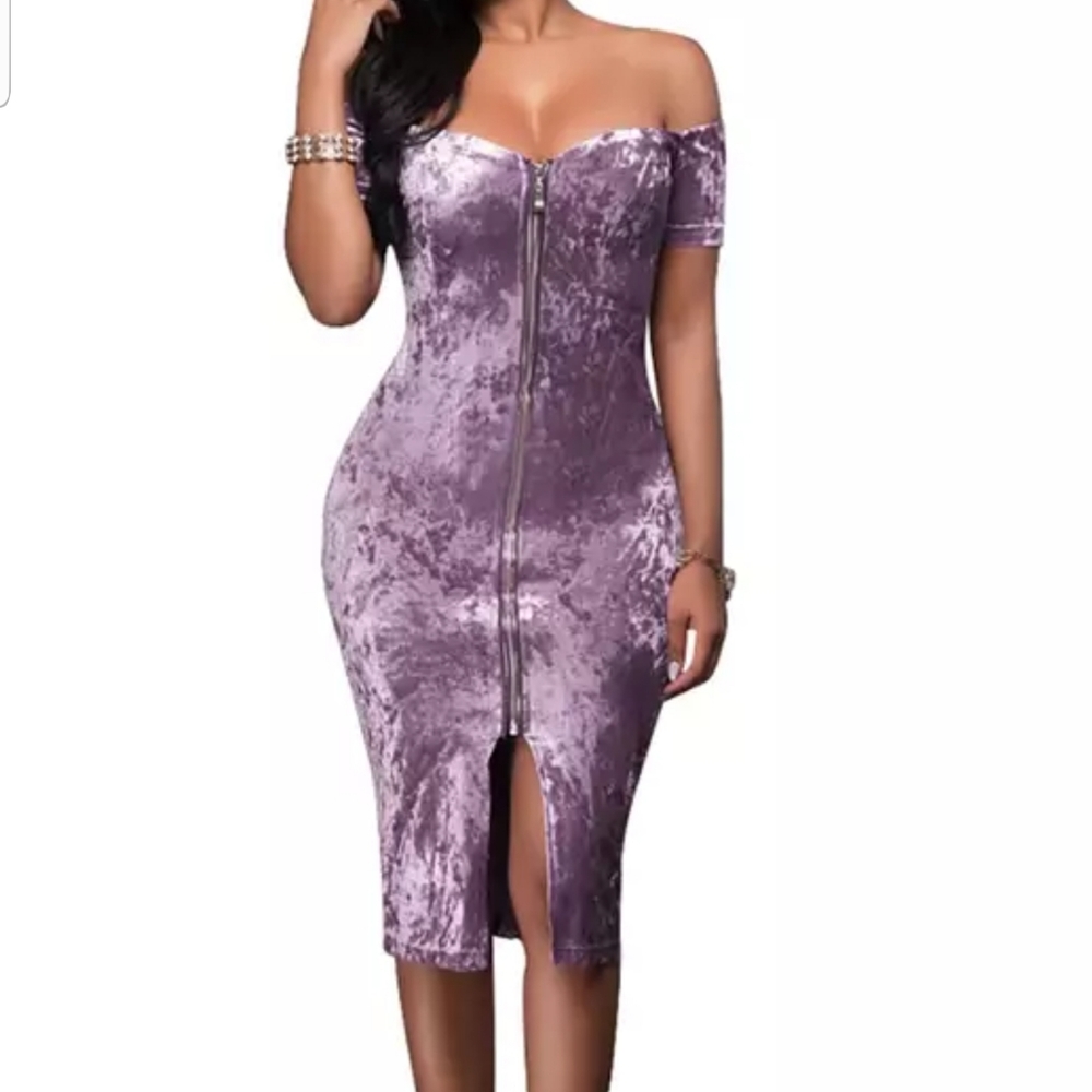 Medium Lavender Crushed Velvet bodycon dress